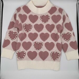 Mom & Me - Pearl Heart Sweater Heart Patterned Sweater with Pearl Accents 3T